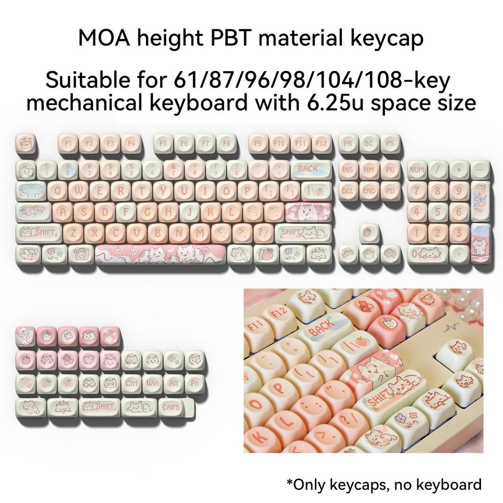 MOA Height Off-white Light Pink Strawberry Kitty Sublimation Keycaps 75 98 Complete Set of Mechanical Keyboard Keycaps