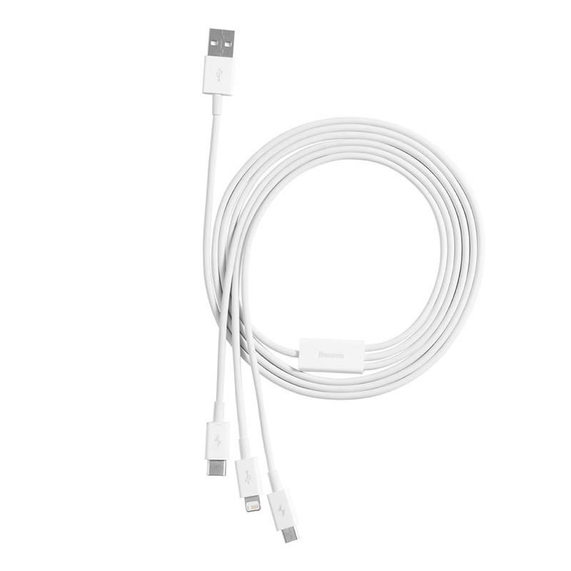 Kabel Szybkiego Ładowania  Baseus Superior Data Usb Do M+L+C 3.5A 0.5M(White)