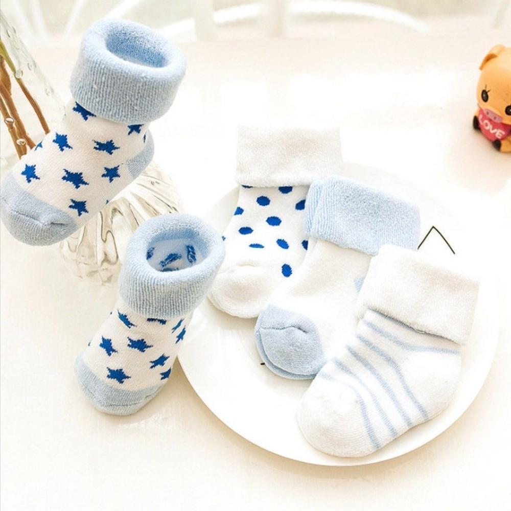 5 Pairs Non-Skid Design Newborn Socks Cotton Floor Stocking New Winter Socks  for 0-3 Years Old