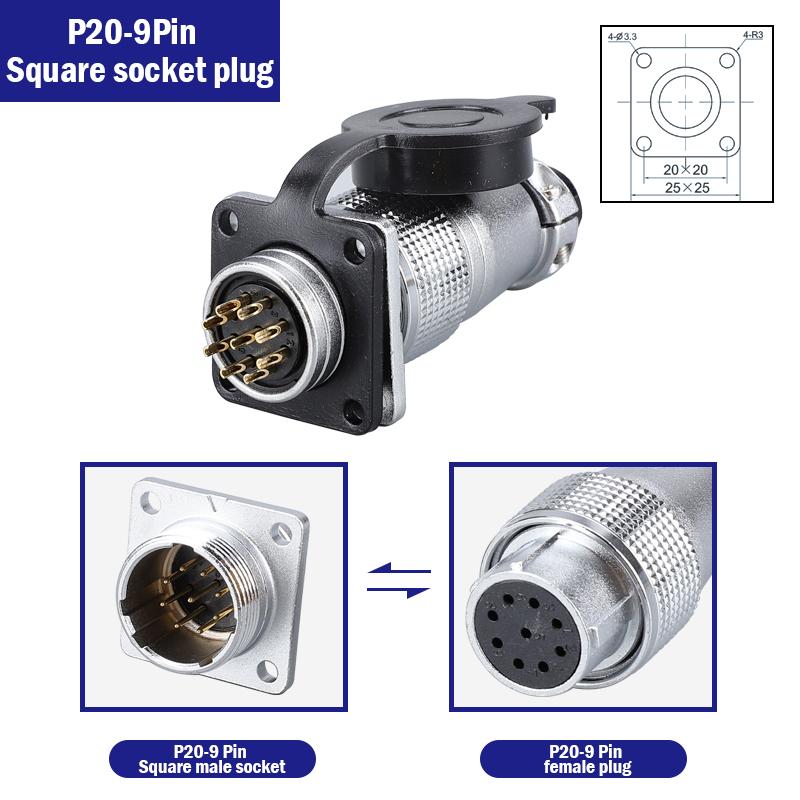 P20 Aviation Connector Plug Socket 20mm 2/3/4/5/6/7/8/9/10/12Pins WS20 Male Female Connectors