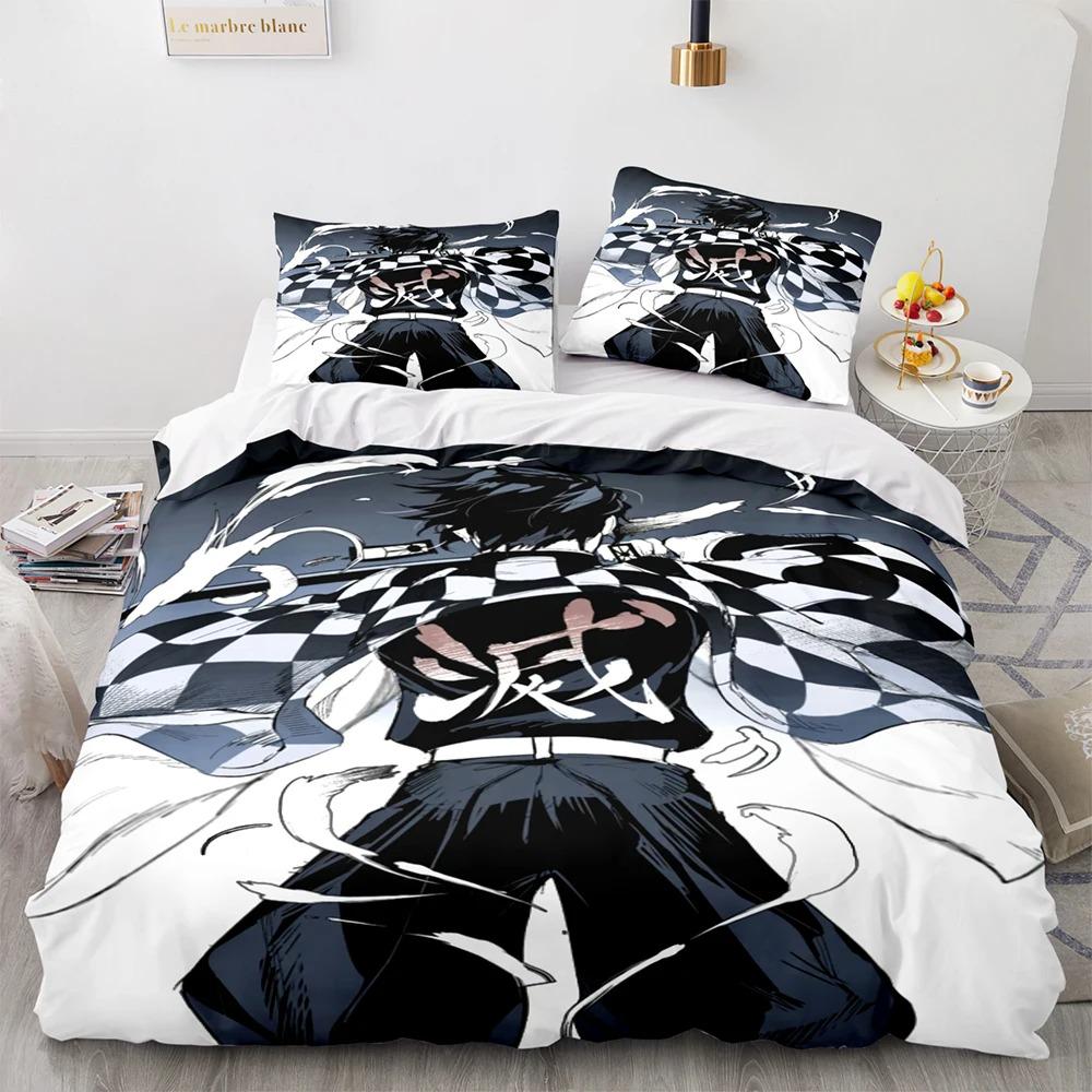 Kamado Tanjirou Bedding Set Single Twin Full Queen King Size Demon Slayer Bed Set Aldult Kid Bedroom Duvetcover Sets 3D Anime