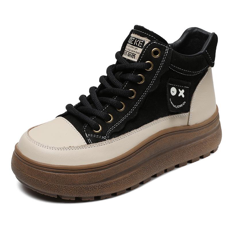 

Johnature Натуральная кожа Женская обувь Повседневные мягкие подошвы на толстой подошве Короткие ботинки на шнуровке 40 чёрный