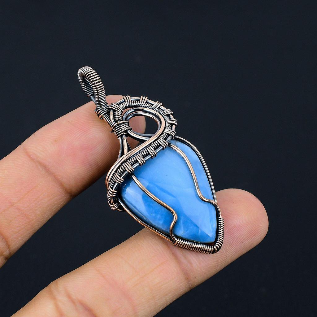 Owyhee Opal Pendant, 999 Copper Wire Wrapped Jewelry, Gemstone Pendant, Gift For Her Handmade Dainty Jewelry