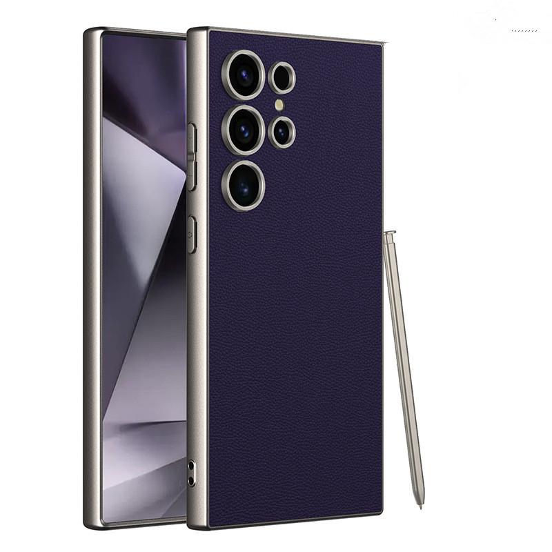 Plain Leather Metallic Paint Frame Case For Samsung Galaxy S23 S24 Ultra Case Ultra-thin Skin Feeling Cover For Galaxy S24 Ultra NO PEN