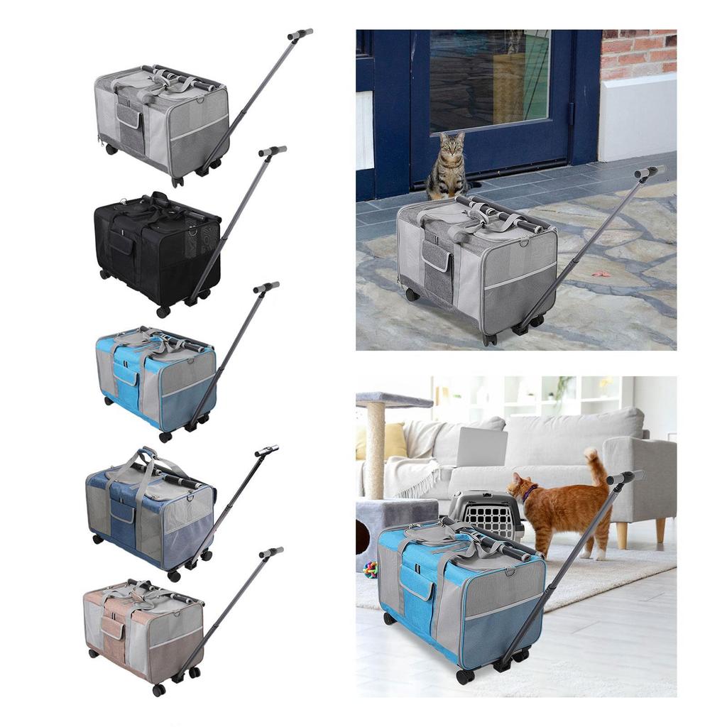 Cat Carrier with Wheels Folding Travel Bag, Foldable, Rolling Puppy for Small Animals Dogs