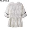 MODIQUE Summer Plus Size Summer Women T-Shirt Casual Loose V-Neck Lace Cotton Linen Tees Short Sleeve Elegant Lady Big Size
