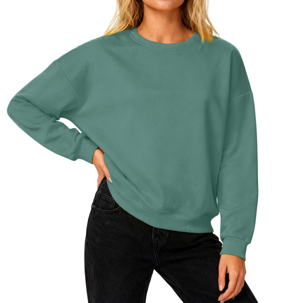 Women's Loose Comfortable Casual And Fashionable Round Neck Threaded Sleeves Solid Color Long Sleeved Sweatshirt