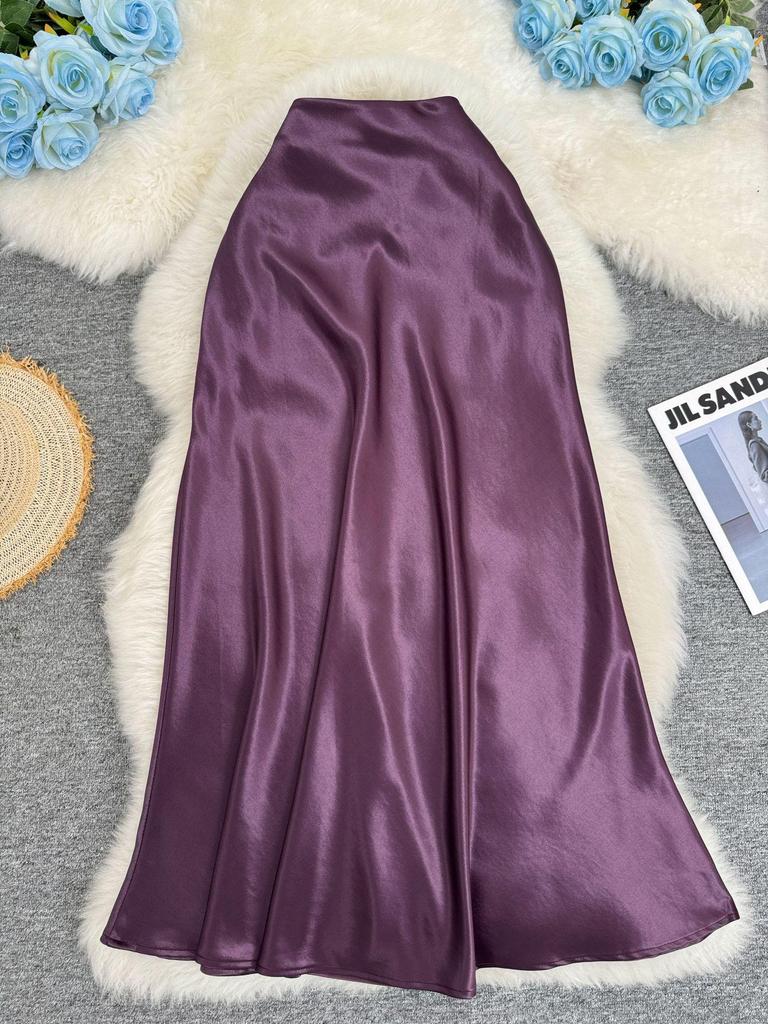 European-South African Satin Fishtail Maxi Skirt – Elegant Resort Style