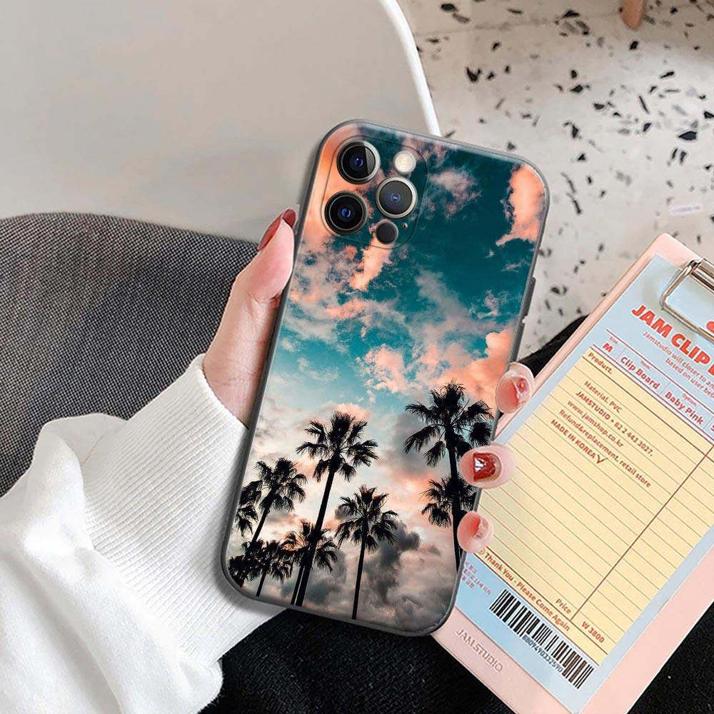 Phone Case for iPhone 11 12 13 Pro 2022 7 8 SE XR XS Max 5 5s 6 6s Plus Case Soft Silicone Cover Summer Talls Sea Palm Trees