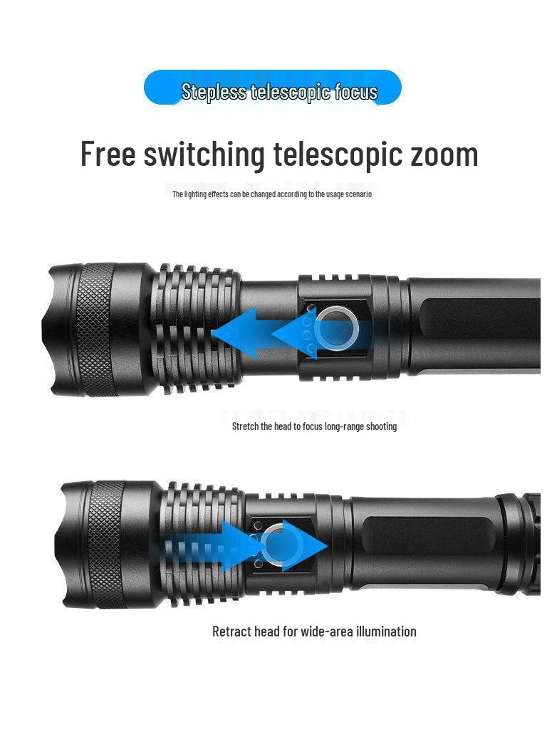Waterproof Aluminum P90 High-Power Flashlight with Telescopic Focus and P70 Spotlight for Outdoor Use
