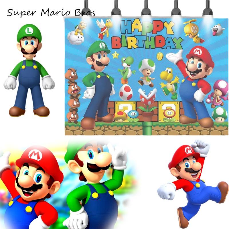 Super Mario Bros. Thema 3d Achtergrond Voor Kinderverjaardagsfeest Mario En Luigi