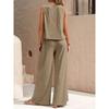 Women Solid 2 Piece Outfit, Round Neck Sleeveless Tank Top + Wide Leg Pants, Casual Matching Set