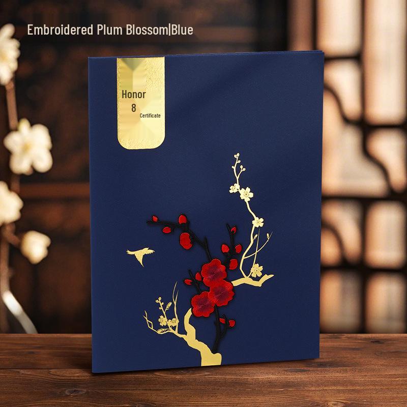 Custom Embroidery and Hot Stamping Award Certificate Cover with A4 Inner Page Printing