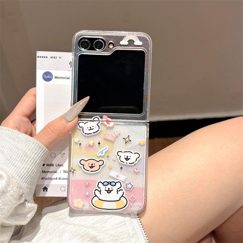 Korean Cute Puppy Phone Case For Samsung Z Flip 7 6 5 Cover Clear Cartoon Hard Cases for Galaxy Z Flip5 Flip6 Flip7 Kawaii Funda