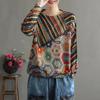 Spring Autumn Winter Retro Literary and Artistic Colorful Printed Round Neck Sweater Women's Korean Version of The Thick Loose Western Style Sweater
