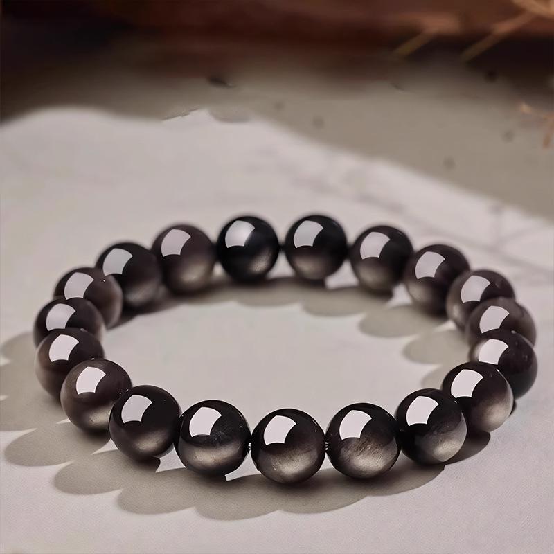 

Набор украшений из бусин черного и золотистого обсидиана: Простой браслет, гладкое кольцо и нить на руку для мужчин и женщин.