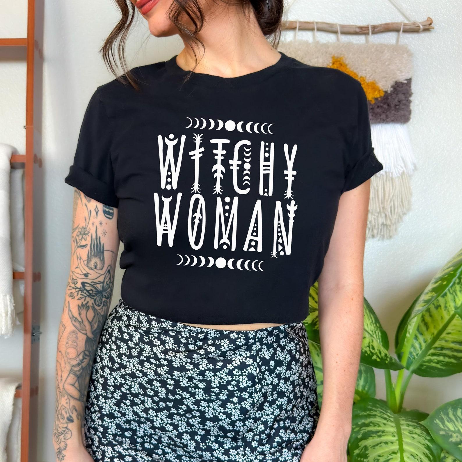 Witchy Woman Shirt | Gothic Witchcore Moon Phase Graphic Tee, Feminist Witch Top S