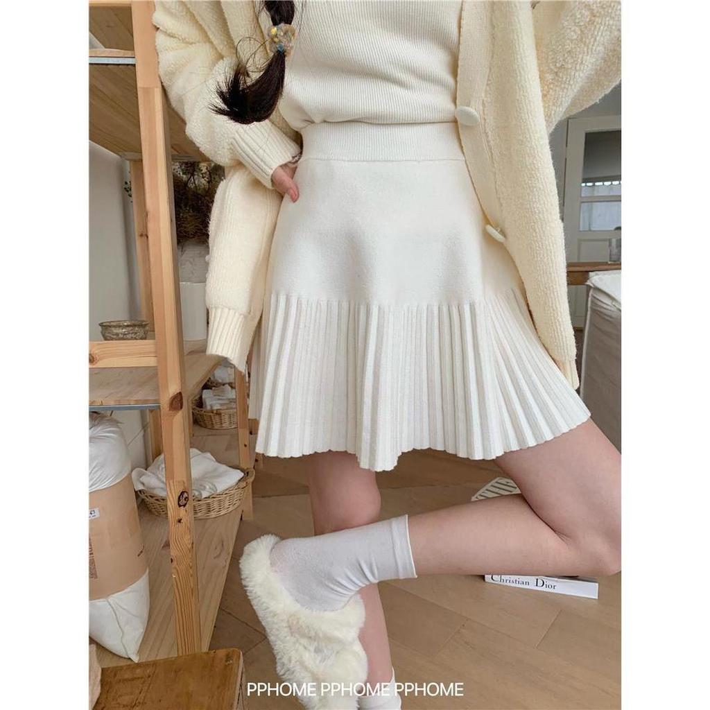 Gestrickter Falten-Minirock im koreanischen Stil - Vielseitig passend für Damen im Herbst/Winter