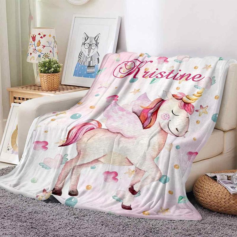 Pink Cartoon Unicorn Blanket Baby Girl Boy Linen Flannel Blanket Personalized Family Friend