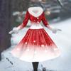 Women's Casual Dress Long-Sleeve V-Neck Patchwork Fleece Christmas Print Dress