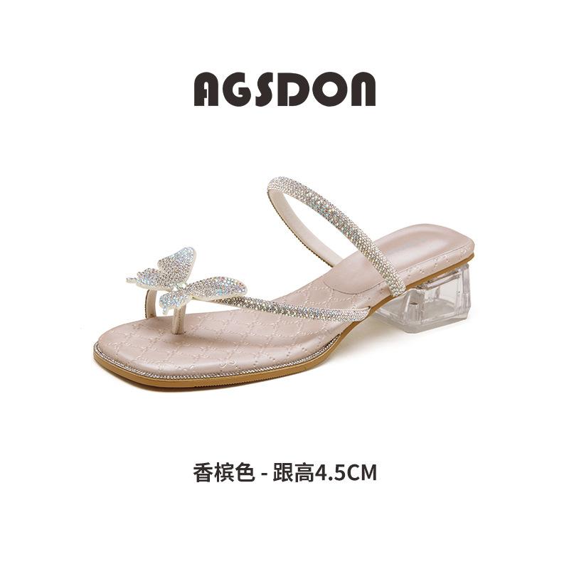 Augustine thick-heeled slippers women's summer wear 2025 new butterfly sandals toe-to-toe temperament high heels