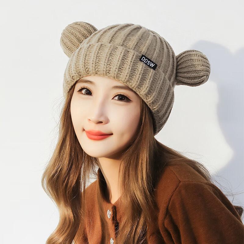 ZHENYUEQI Women s Bear Ear Chunky Knit Beanie One Size