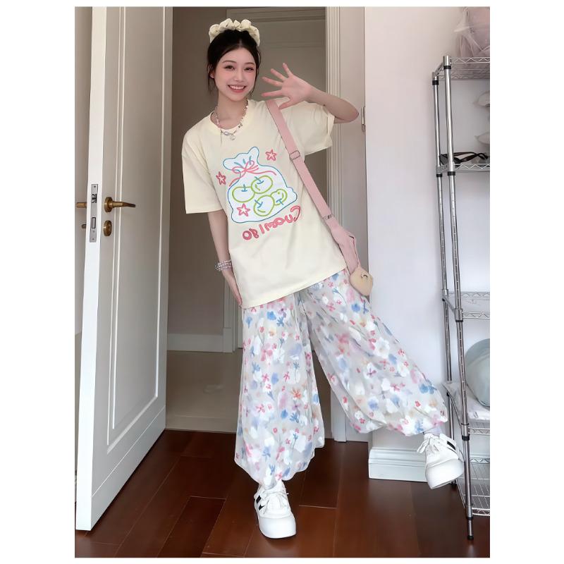 Color Bud Wide Leg Pants Women's Summer New High Waist Sweet Culottes