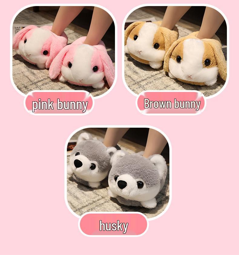 Cartoon Animal Slippers: Rabbit, Hamster, Husky, Fox, Panda - Unisex Cotton Indoor Shoes for Autumn/Winter