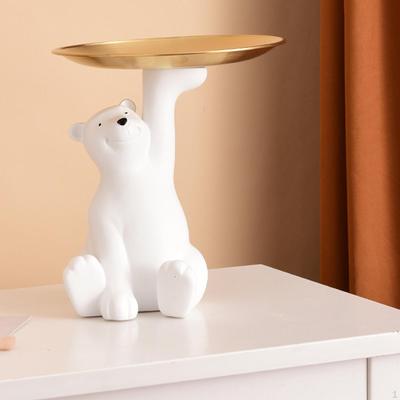 Polar Bear Statue Storage Box,Animal Figurine Decoration Desktop Dish Jewelry Tray Organizer for