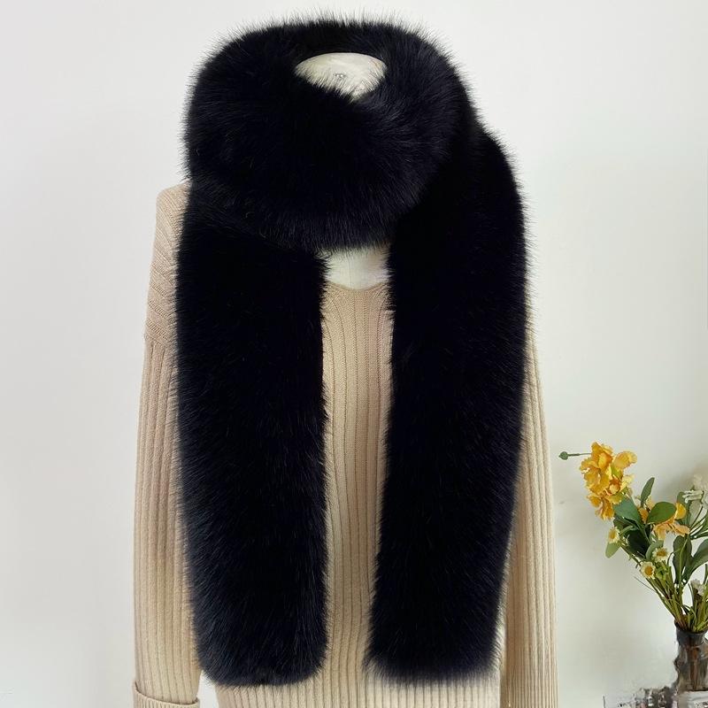 

Женский зимний теплый искусственный меховой воротник шарф мягкий длинный плюшевый платок накидки модные однотонные шарфы из искусственного меха лисы One Size чёрный