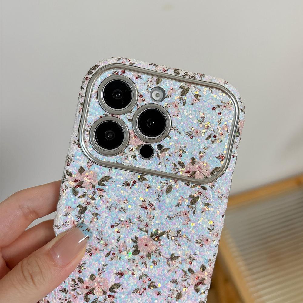 KEYSION Women Girl's Flower Phone Case for iPhone 14 15 16 17 Pro Max Rounded Edges Shockproof Cover with Bead Bracelet Chain