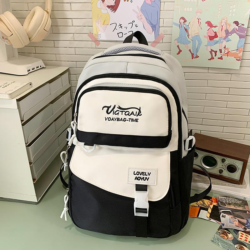 

School bag, school bag for women s three to six, light contrasting color backpack, large capacity, high value girl versatile