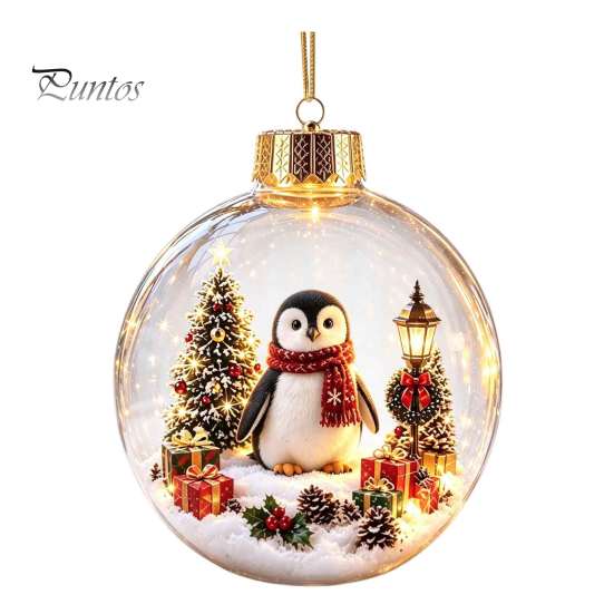 Luminous Holiday Hanging Decorations Glowing Christmas Story Ornament, Light-Up Ball Decor with Warm LED Light, Miniature Scene Ornaments Mini
