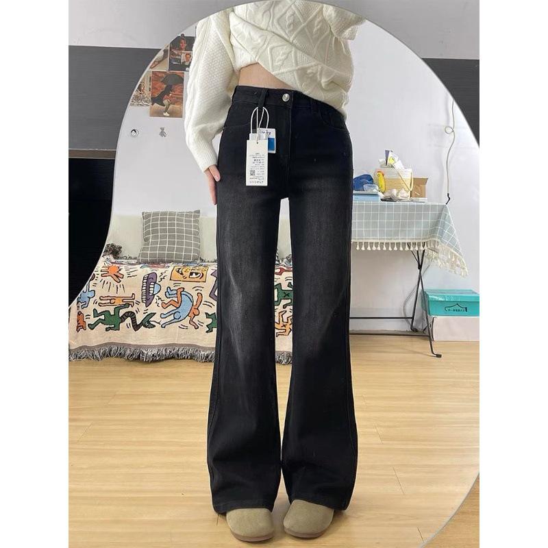 Plus Size Velvet-Lined High-Waisted Micro-Flare Jeans for Women - Autumn/Winter Collection L