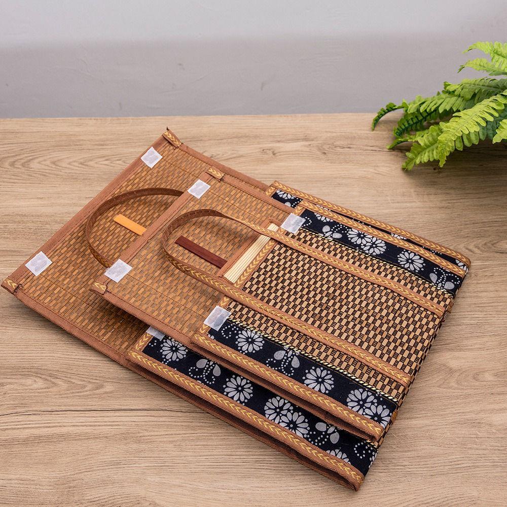 Rectangular Hand-Woven Basket Bamboo Handheld Woven Basket Retro Bamboo Picnic Basket  Photo Prop