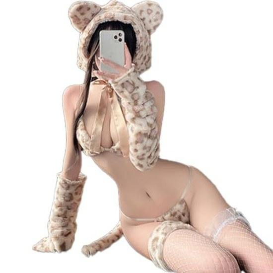 FELICE Cat Cosplay Sexy Erotic Animal 7-Piece Set Ears T-Back Lingerie Extreme Fetish Gift