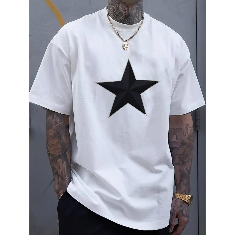 European sizes Black Star Graphic T-Shirt - Oversized Streetwear Tee with Bold Geometric Star Print, Short Sleeve Round Neck Summer Casual Top
