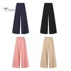 Solid Color Pants Women Elastic High Waist Wide Leg Casual Trousers Soft Comfortable Loose Fit Commuting Office Lady Workwear
