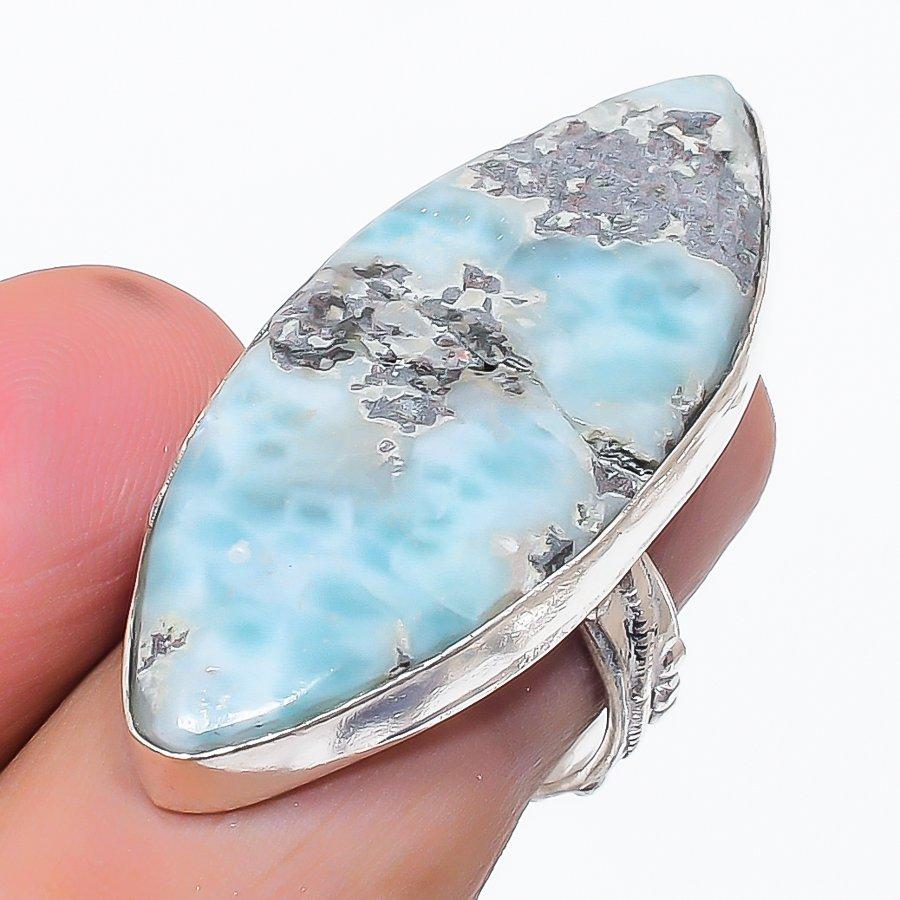 

Натуральный Ларимар Драгоценный камень Ручная работа 925 Стерлинговое серебро Ювелирное кольцо Размер 7.5 H3I96