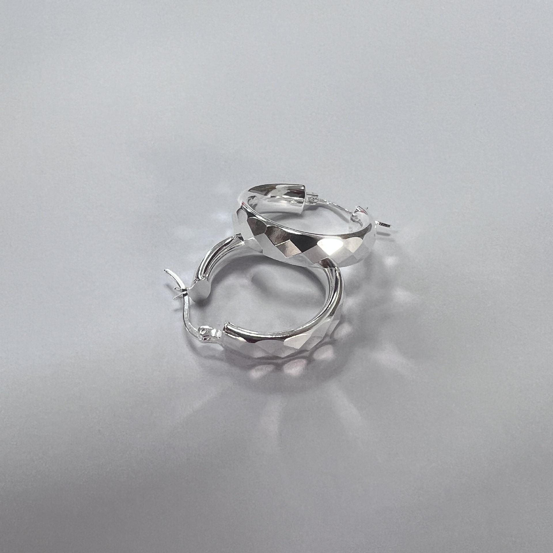 S925 Sterling Silver Rhombus Hoop Earrings for Girls - Faceted Luxury Cold Ins Style 925 Sterling Silver