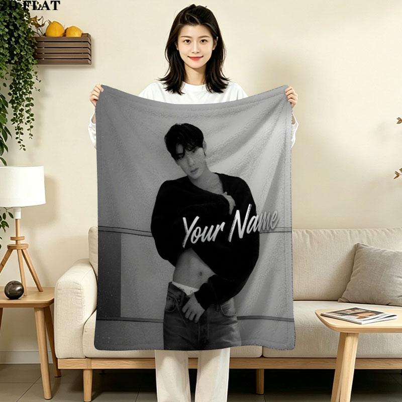 1PC Name Black White Custom Name Patterned Flannel Blanket Suitable For All Seasons for Home Decor Warmth and Comfort Gifts Holiday Gift