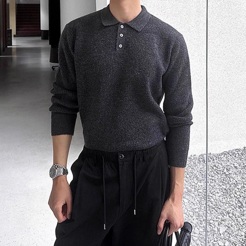 Apricot Retro Polo Collar Men's Sweater - Autumn/Winter Knitwear, Old Money Style Lapel Knit Top
