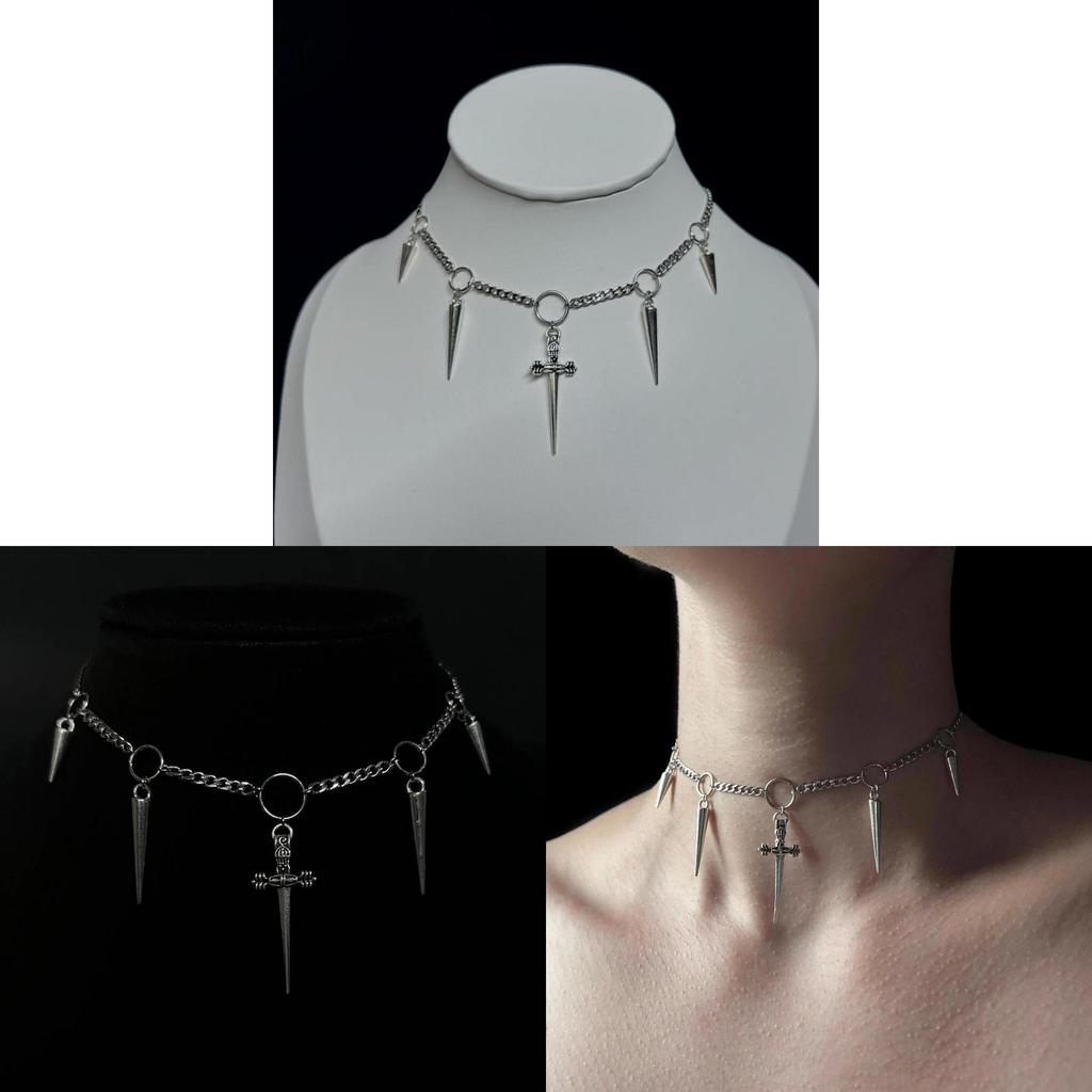 Y2k Gothic Chain Necklace With Alloy Dagger And Spikes For Fashionistas