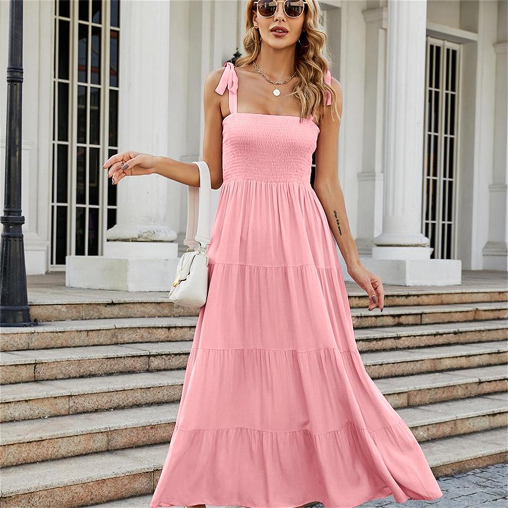 Fashion Bohemian Style Beach Dresses For Women Sleeveless Sexy Backless Maxi Sling A-line Dress Casual Party Vestidos 2024 Summer