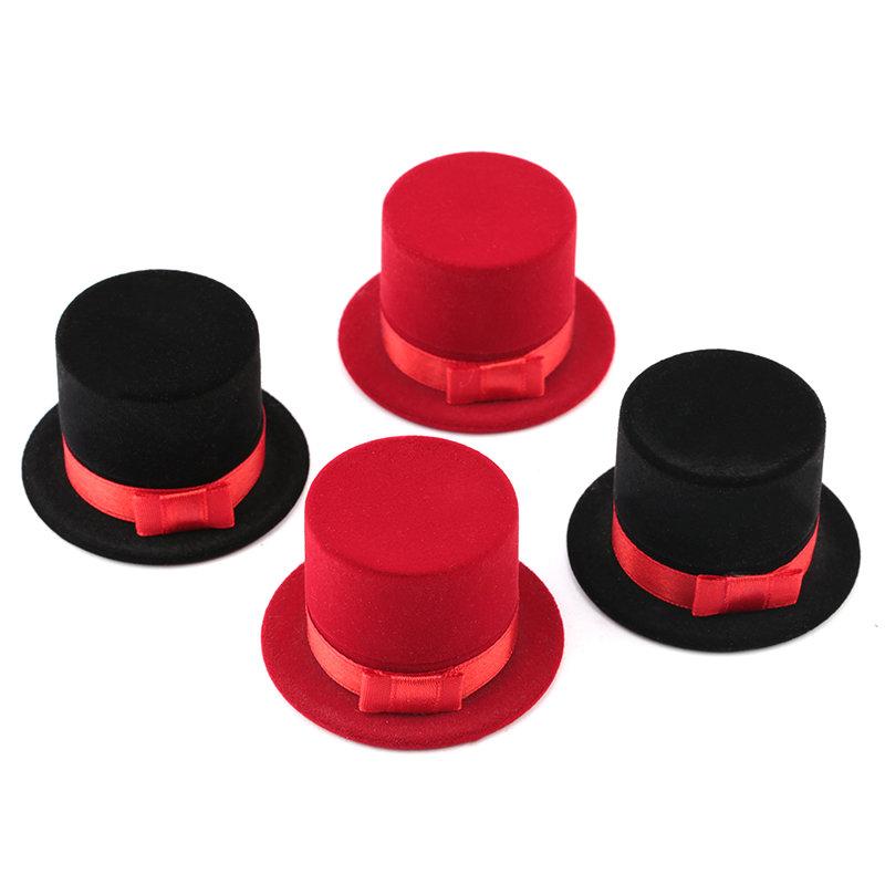 1 Piece Red/Black Top hat Jewelry Box Velvet wedding Ring box Necklace Display Box Gift Container Case for Jewelry Packaging
