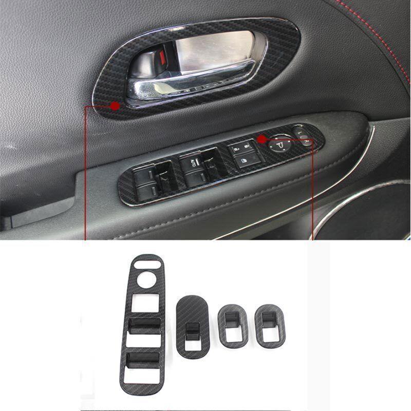 4pcs FOR Honda HR-V Window Lift Panel Switch 2016-2022 Carbon Fiber Cover Trim