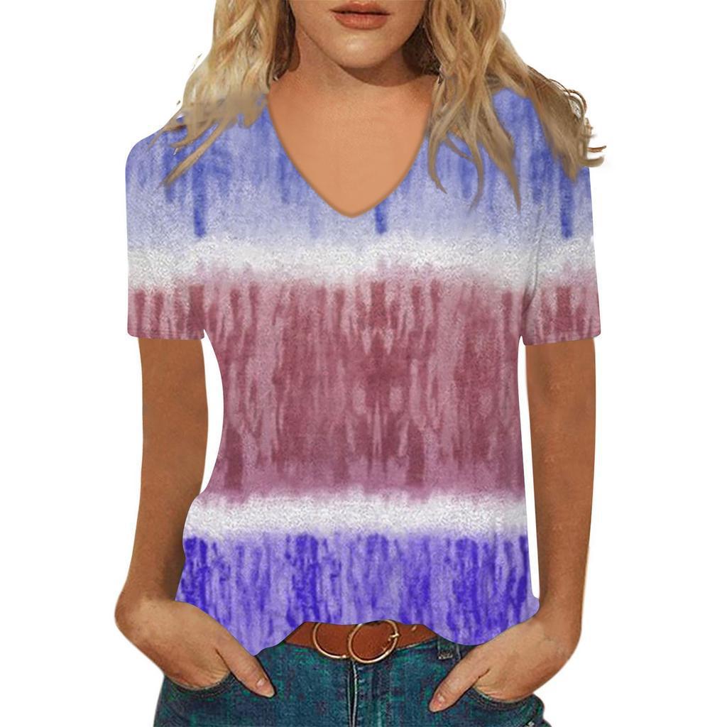 Sommer V-Ausschnitt 3D Abstraktes Retro-Muster Bedrucktes Oberteil Modische Lässige Kurzarm Damen T-Shirts