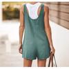 women's Linen Blend Tie Knot Strap Button Front Pocketed Loose Short Overalls Bib Shorts