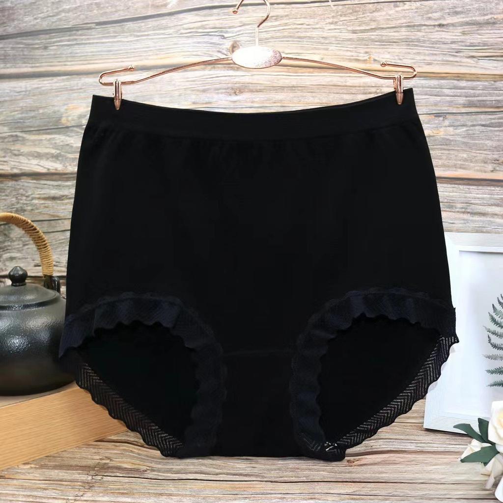 Plus Plus Size Women's Summer Lace Edge Seamless High Waist Briefs
