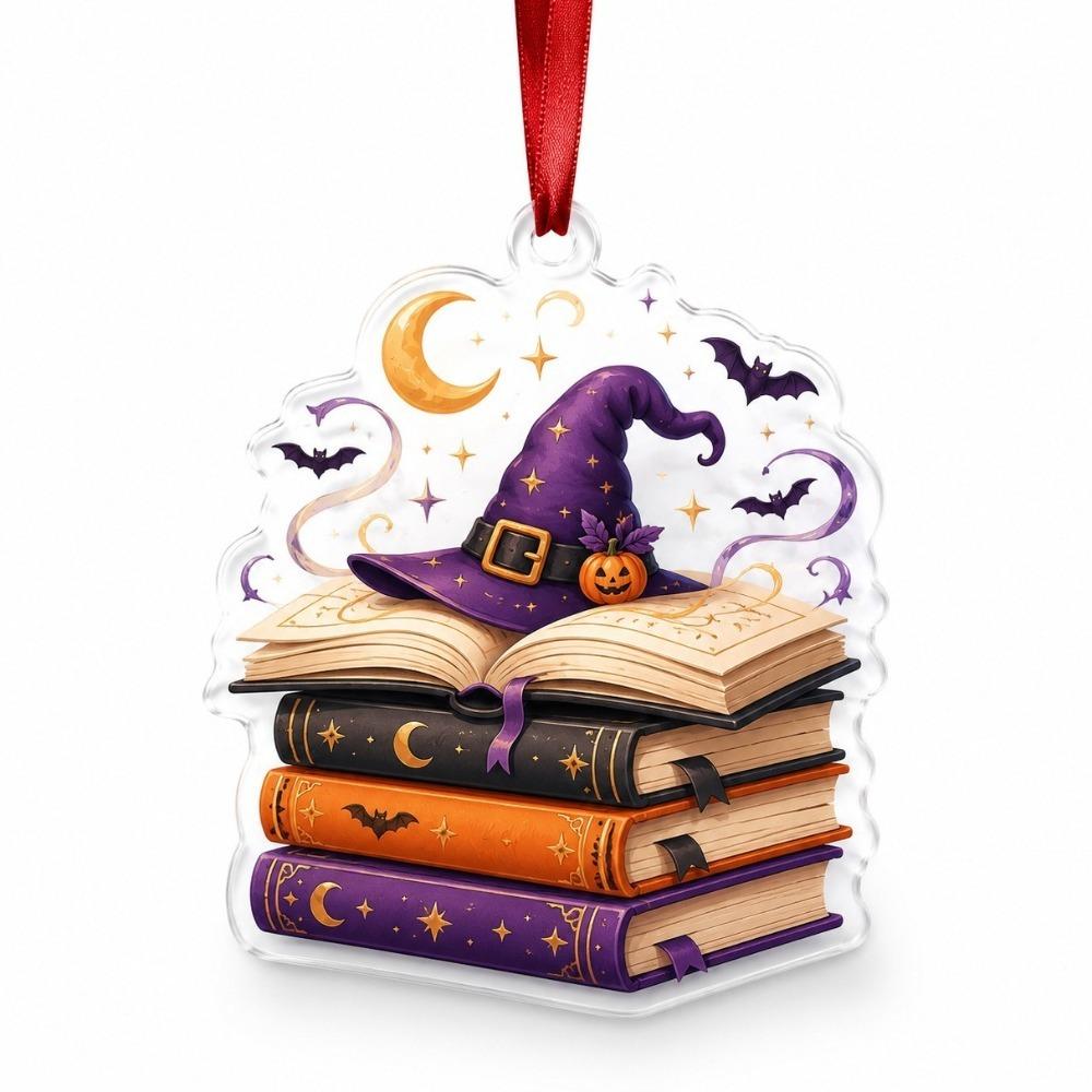 Acrylic Reading Ghost Pendant 2D Flat Halloween Bag Charm Halloween Ghost Ornaments Halloween